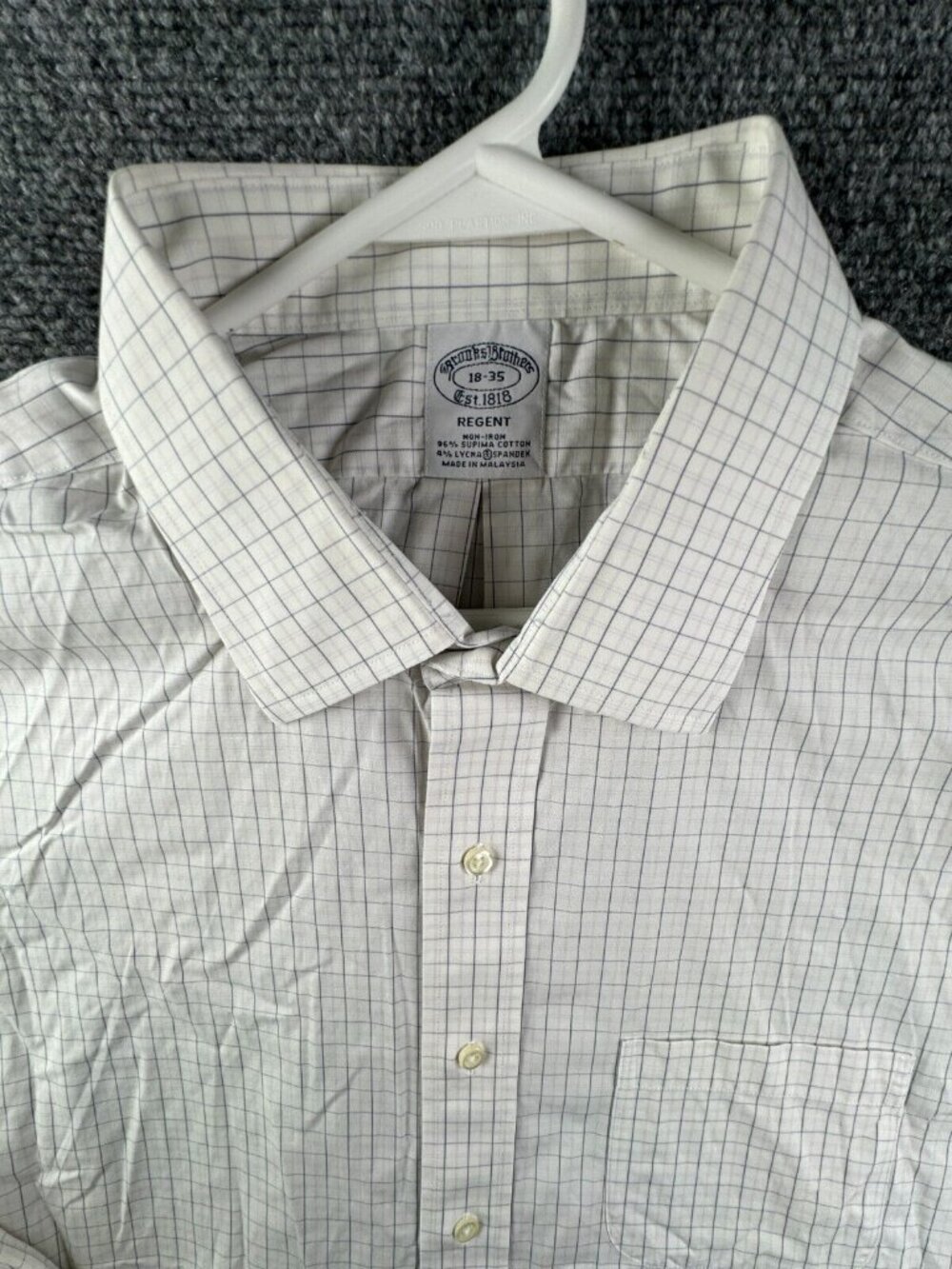 Brooks Brothers Long Sleeve Button Up Shirt 18 35 Regent Stretch Blue Check *